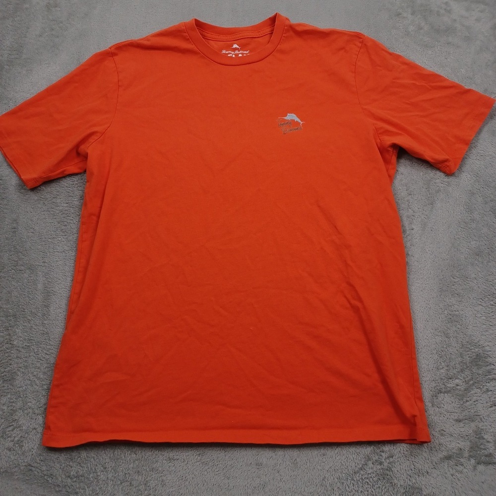 Tommy Bahama Shirt‎ Mens Large Orange Crew Neck Cotton Relax UPF 50